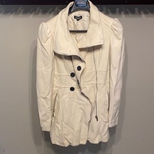 BEBE Ivory/cream Coat, never worn, size L.